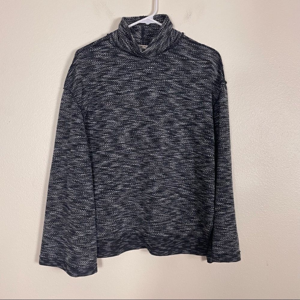 We The Free Black & White Heathered Mock‎ Neck Bell Sleeve Long Sleeve Shirt S